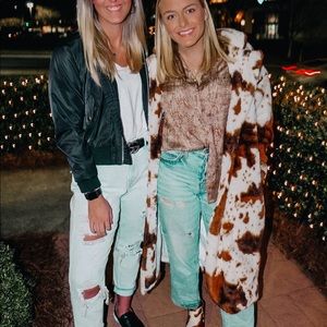 Faux fur cow print coat